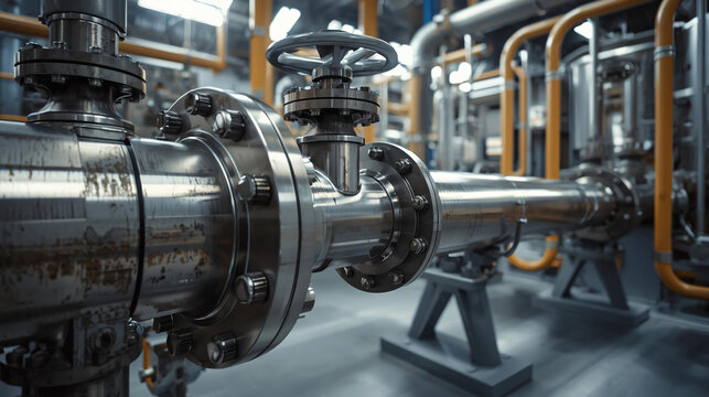 Industrial manual isolation valve on stainless steel coolant pipe