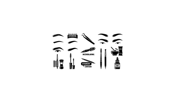 Eyebrow Shaping Glyph Icons Set &ndash; Beauty Tools Silhouette Vector