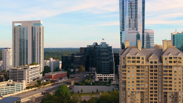 Buckhead uptown commercial and residential district of the city of Atlanta, Georgia. Urban landscape with recognizable buildings and contemporary architecture in the USA.