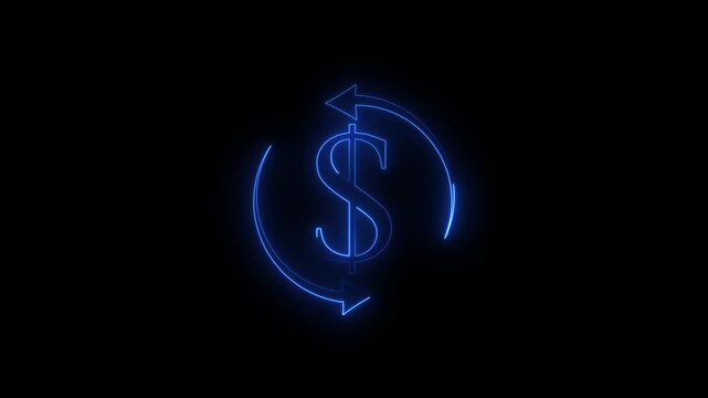 $ dolar Glowing neon line Letter Icon animation on a black background,with 4k video animation.