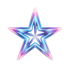 Obraz premium Glowing 3D Iridescent Star Graphic Element on White, isolated on white, png