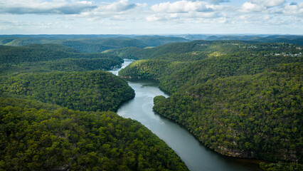 Aerial Drone View of Berowra Waters Surrounded by Lush Australian Bushland