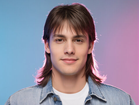 portrait of a young eighties man with mullet