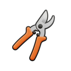 3D Orange handled pruning shears on black background orange handles gardening tool cutting tool silver blades