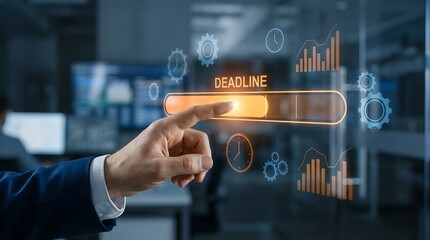 Businessman approaching deadline with urgency and focus in modern office