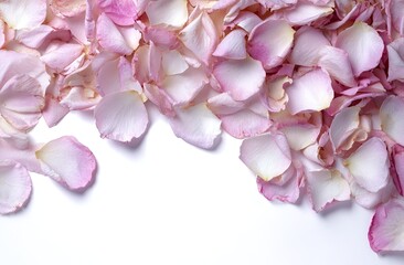 Delicate pink petals scattered across a white background