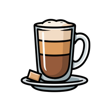 Portuguese Galao Vector Illustration of Hot Milk Coffee in Glass with Sugar