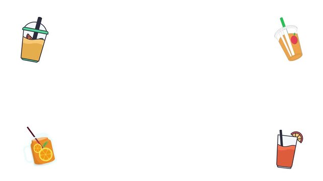 Four different types of cocktails with straws and umbrellas, presented in a square layout on a white background. Perfect for menus, beverage advertising, and cocktail recipes