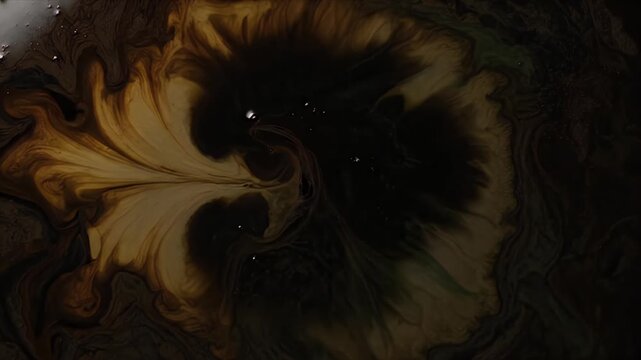 Abstract organic fluid motion with swirling golden brown and dark green hues creating a natural fractal pattern texture