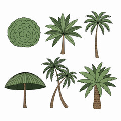 Obraz premium Collection of stylized palm trees and tropical foliage illustrations.