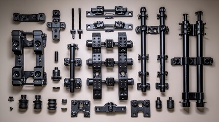 Obraz premium Detailed Engineering Components Arrangement on Neutral Background for Industrial and Mechanical Applications