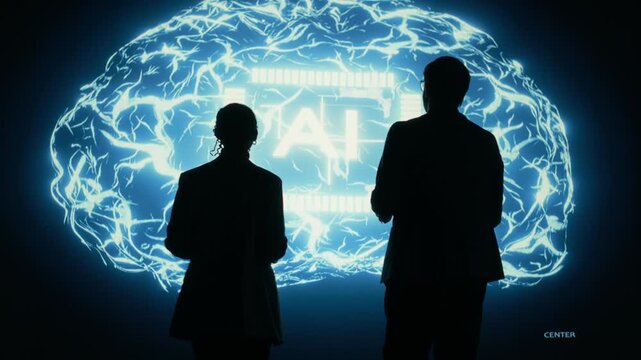 Engineering team implements digital guardrails on autonomous AI agent to limit risk. Teamworking tech startup colleagues apply artificial intelligence safety constraints, brainstorming, camera B