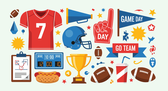 American Football Game Day Sports Icons Illustration Seamless Pattern
