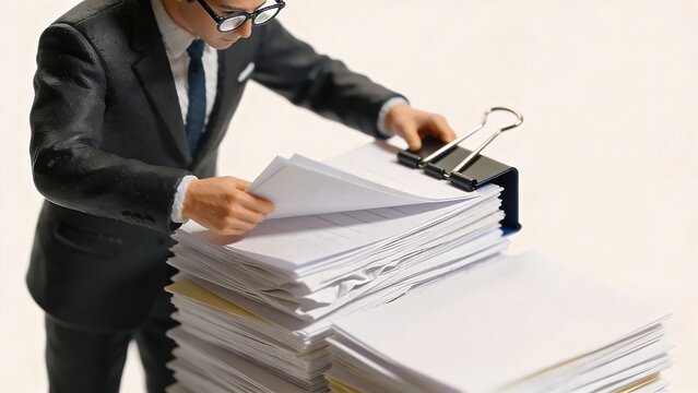 書類の山を効率的に整理するビジネスプロフェッショナルの作業