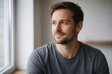 落ち着いた雰囲気の男性のポートレート（30代・爽やか・清潔感・コピースペース）