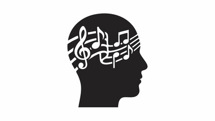 Silhouette of a human head filled with musical notes.