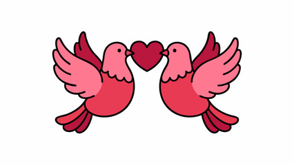 Two Pink Doves Sharing a Heart Symbol.