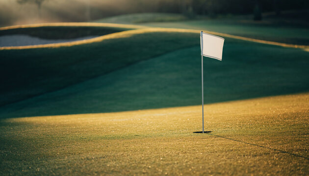 White Flag on Golf Course Green at Sunrise