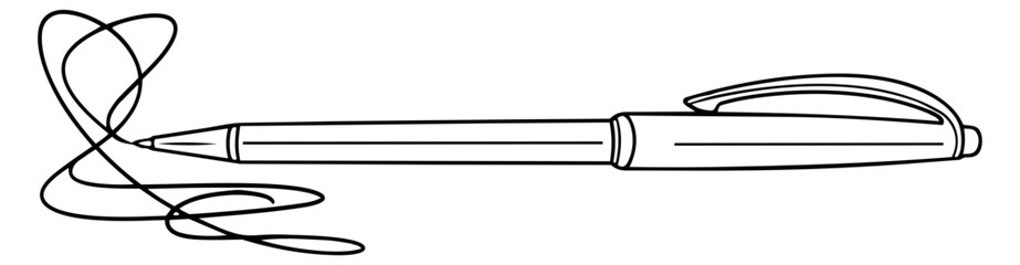 Line art illustration of a pen depicting a scribble for writing and creativity