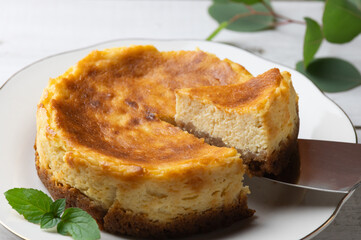 ホール豆腐チーズケーキのクローズアップ