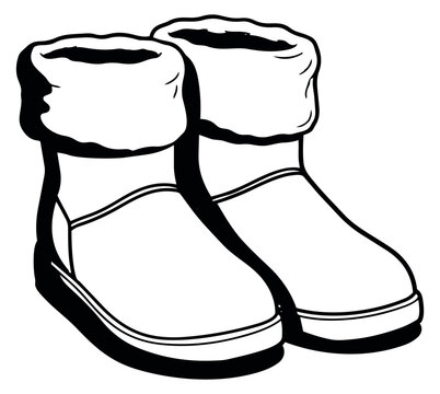 Hand drawn line art winter boots set featuring a pair of cozy fur-lined boots for winter fashion