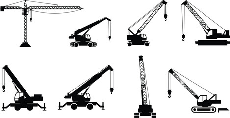 Flat vector silhouettes of construction and farming vehicles heavy equipment set © Sohel