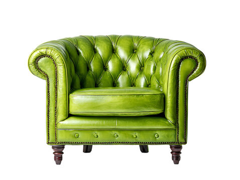 Luxury Green Leather Chesterfield Chair Isolated on White Background