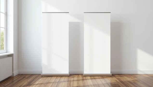 two blank rollup mockups for banding. 3d render illustration
