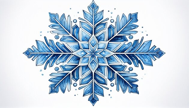 sketchy blue snowflake with vintage texture isolated on white background