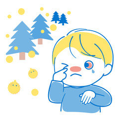 花粉症で眼がかゆく充血している男の子