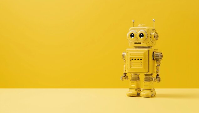 Robot on a yellow background. 