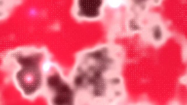 Abstract red background with dark flowing shapes, bright glowing dots and subtle texture