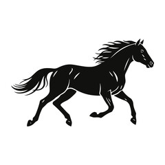 Obraz premium Minimalist Black Running Horse Silhouette Icon - Stallion Galloping Flat Vector Illustration