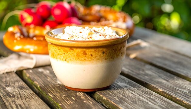 Obatzda Bavarian Beer Cheese Spread with Fresh Pretzels Close Up