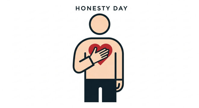 Man with heart on honesty day symbolizing truthfulness and sincerity with a red heart