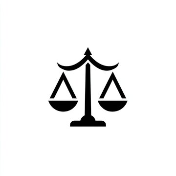 Simple, stylized black scales of justice icon on a white background