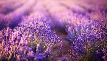 purple lavender flowers field at summer with burred background close up macro image