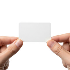 Obraz premium Hands holding blank white card isolated on a transparent background