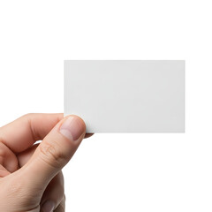 Hand holding blank white card isolated on a transparent background
