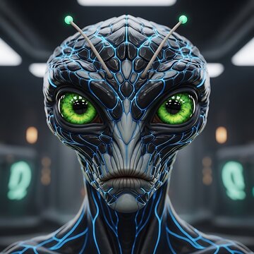 Alien Gaze - An Extraterrestrial Being with Piercing Green Eyes.