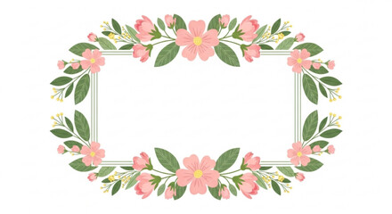 Obraz premium Pink floral wreath border with green leaves on white background for decoration and design
