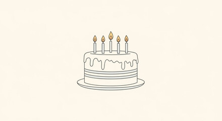 Birthday cake with lit candles on a plate celebration dessert