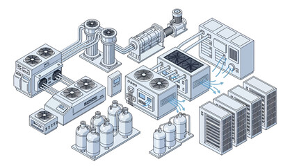 Industrial equipment and machinery setup for manufacturing process.
