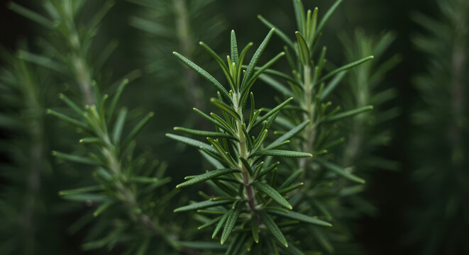 Closeup of green rosemary leaves on a blurred green background transparent background