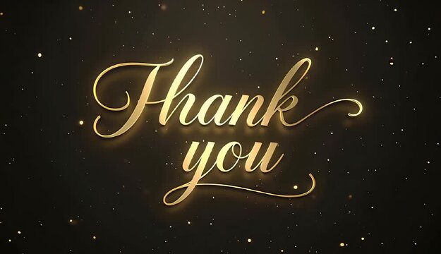 Elegant gold thank you typography with glowing light effect on dark background, luxury appreciation greeting design.