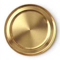 A polished, circular brass plate with concentric rings against a white background