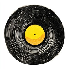 Textured, hand-drawn vintage vinyl record with bright yellow center label
