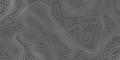 Abstract Topographic Map Contour Line Background in Dark Gray with Wavy Elevation Mapping Texture and Seamless Geographic Grid Design Vector. © Hasan