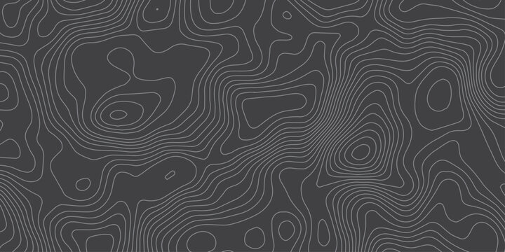 Modern Dark Gray Topographic Contour Map Background Featuring Flowing Elevation Lines, Abstract Terrain Patterns and Seamless Geographic Grid Style.