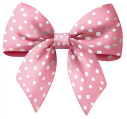 A charming pink bow adorned with white polka dots, tied with elegance